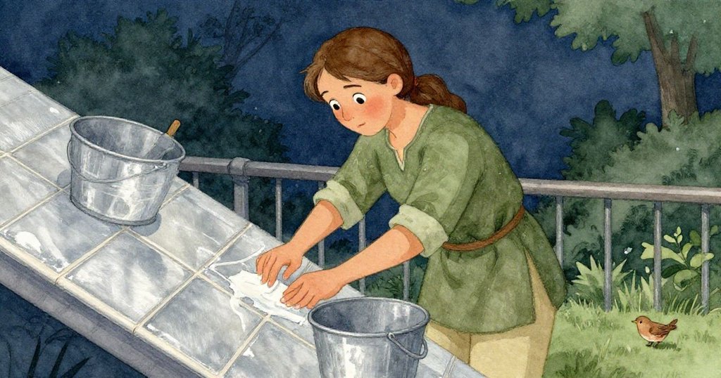 溫倫重新整理工作台，細心塗抹海藻膏並推回桶子，畫面溫柔流動，故事留有續篇希望。