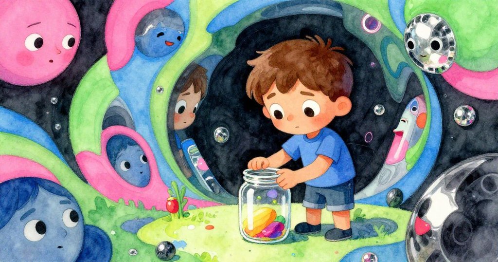 Cal的面孔與雙手在充滿超現實幾何的背景中，瓶口與環境交錯，呈現神秘迷離的氣氛。