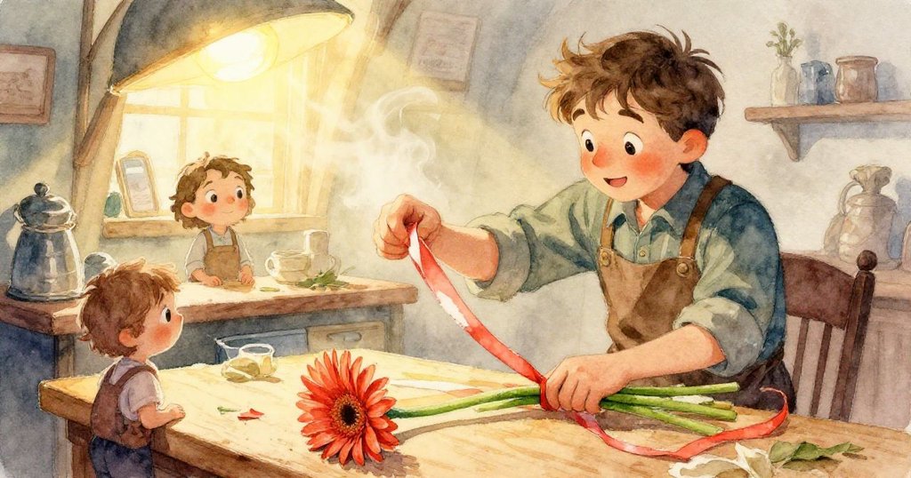 肯特的拇指輕觸蠟質緞帶，細膩紋理清晰可見，展現出專注與精細動作的工作現場。