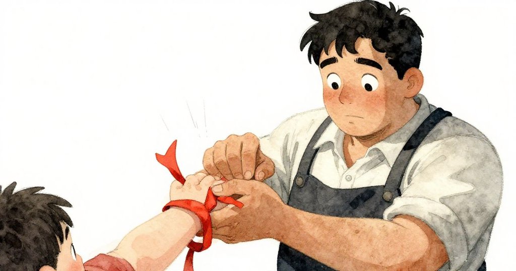 從肯特視角看到緞帶盤繞在手腕上，他露出驚訝卻堅定的神情，展現突發狀況下的專注處理。