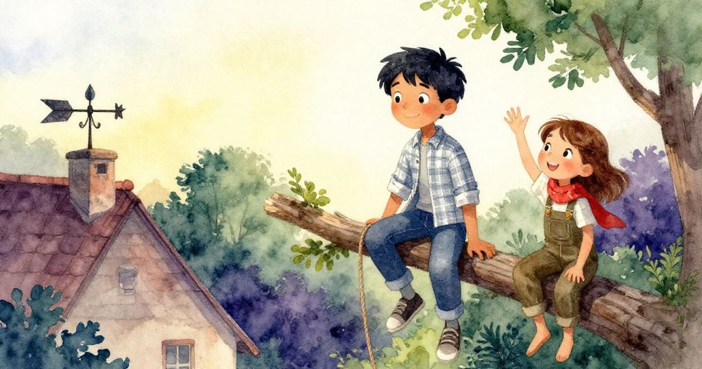 多利安在樹枝上露出釋然微笑,格蕾塔輕揮繩索示意下一塊板材準備就緒,背景中展現破舊小屋與緩轉風向標,結局平靜。