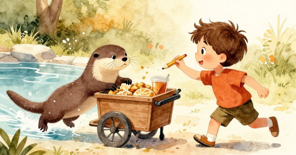 Blake讓路給運貨車疾行過水池，水花飛濺中筆尖靜止，神情充滿緊迫與驚奇。