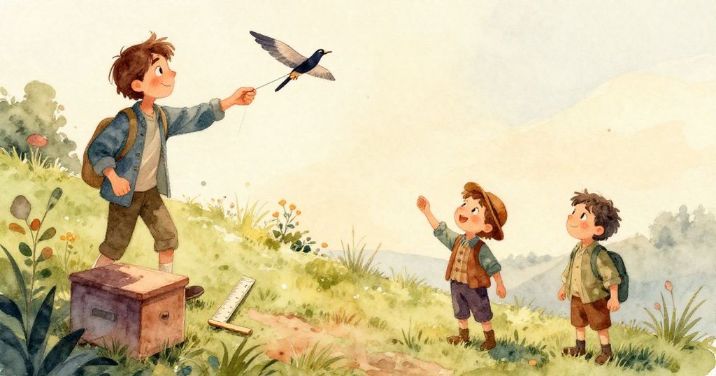 Luke的手緊握紙飛機一角,細心調整紙夾與摺痕,展示出認真修整和專注的努力,準備改進設計。