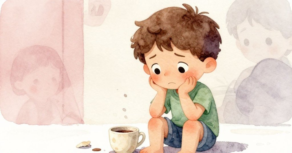 Jude 臉上流露憂慮,紙袋縫裂滴落種子,他凝望著淚滴般的種子,內心掙扎強烈表現於面部。