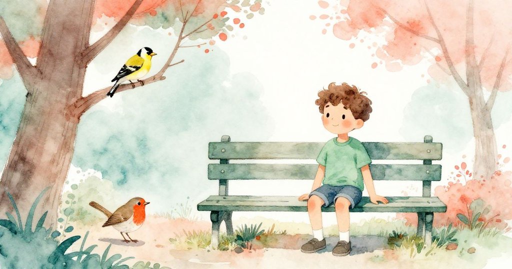 Jude 坐於長椅上靜思,金翅鳥閃現枝頭,知更鳥在附近跳躍,象徵自然和諧恢復,結局溫馨平靜。