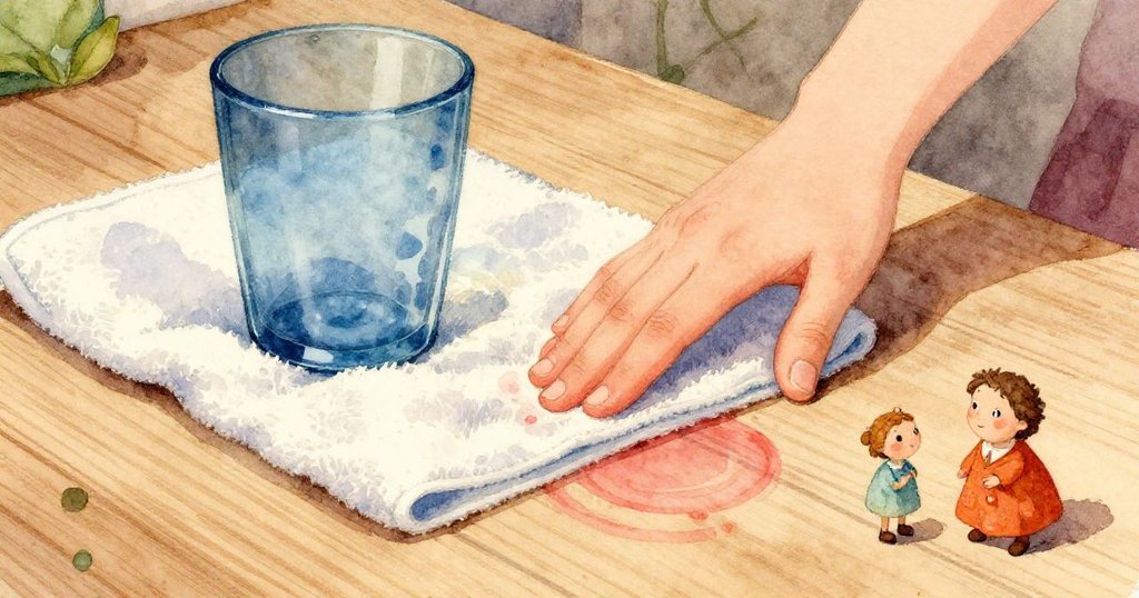 透過諾拉眼中視角，手指輕觸潮濕毛巾與紅環，細膩展現水滴纖維與探索的溫柔。