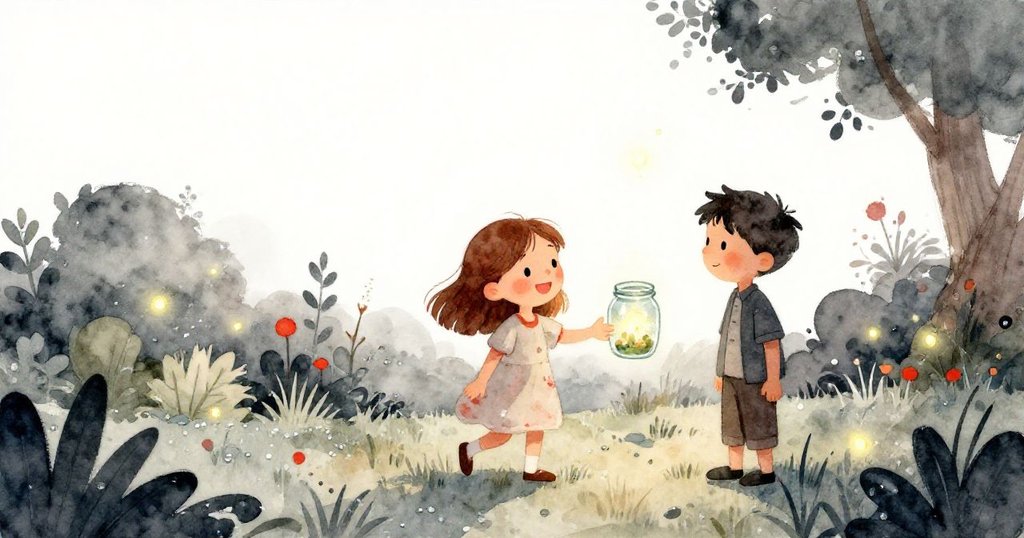 夜幕降臨,露珠覆石,莉莉與Dean相視微笑,螢火輕舞,景色寧和中揭示後續故事情節。