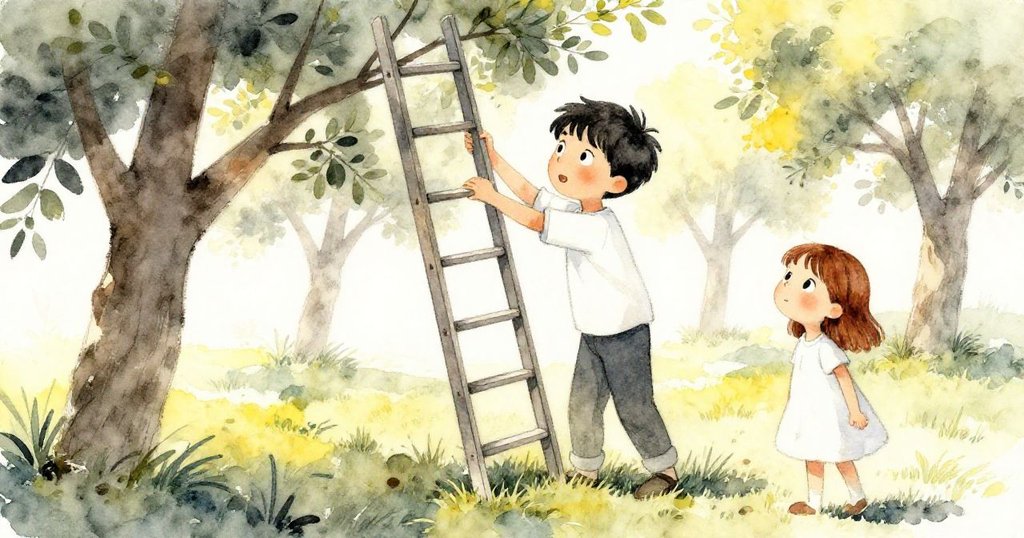 晨昏交替中，Kent調整逐漸下陷的梯子，Nina凝神旁觀，場景展現堅持與適應自然變化的努力。