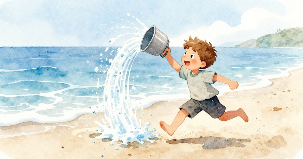 Kane動作定格瞬間,傾倒水桶釋放瀑布般水流,水花四濺與沙面形成生動對比。