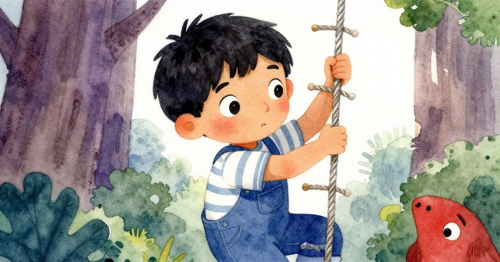 格林專注目光特寫,攀爬繩梯時神情堅定,眼中閃爍著冒險與好奇的光芒。