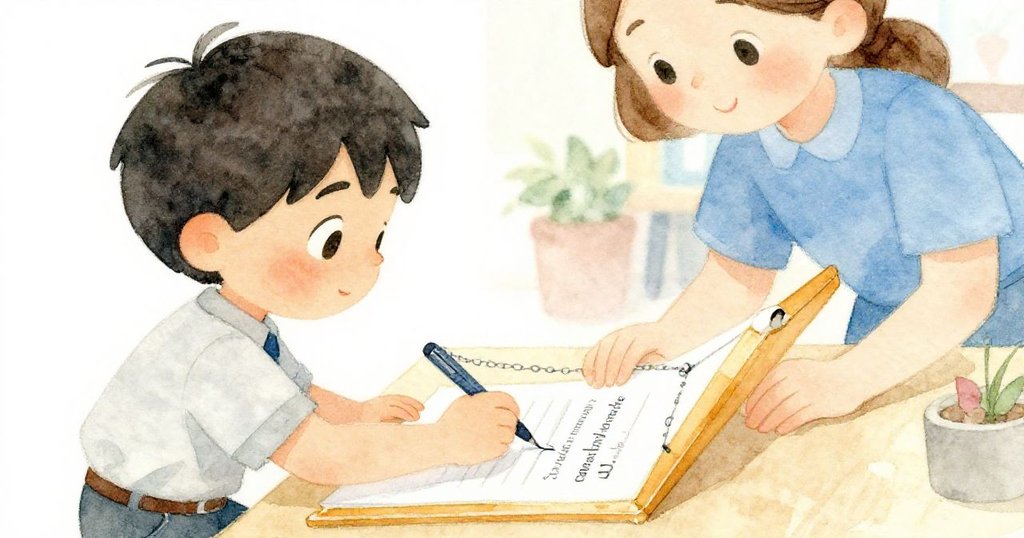 多利安堅定重寫表格,手握鏈筆,背景花拉輕觸支持,現代櫃檯氛圍濃厚