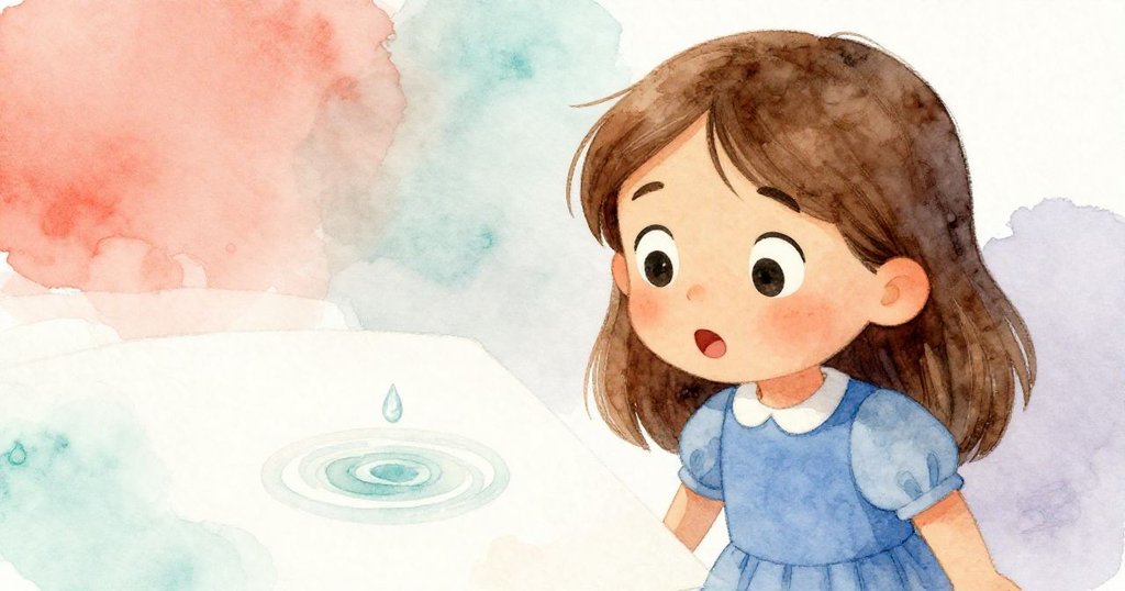 Nell目光驚奇注視著一道突如其來的水滴在乾燥紙面上綻放出淡環,情感瞬間達到高潮轉折