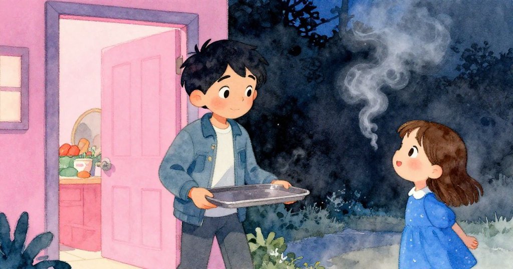 Joel走出店門迎接Hana,輕提空托盤,清爽晚風中她臉上透露著釋然與喜悅。