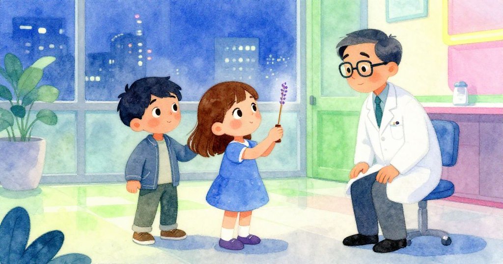 Hana與Joel及小醫生在明亮交融的門口重逢,Hana展示完美薰衣草香,三人互視滿意,氛圍和諧溫馨。