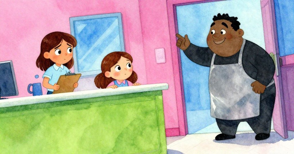 瑟雅離開工作台拿起剪貼板,奧斯卡在門口呼喚,場景傾斜展現動感與緊迫感,情緒豐富。