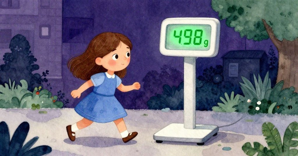 Zara滿意看著秤上穩定的綠色498克數字，步入開闊的都市新路，臉上洋溢著由緊張到自信轉變的欣慰神情。