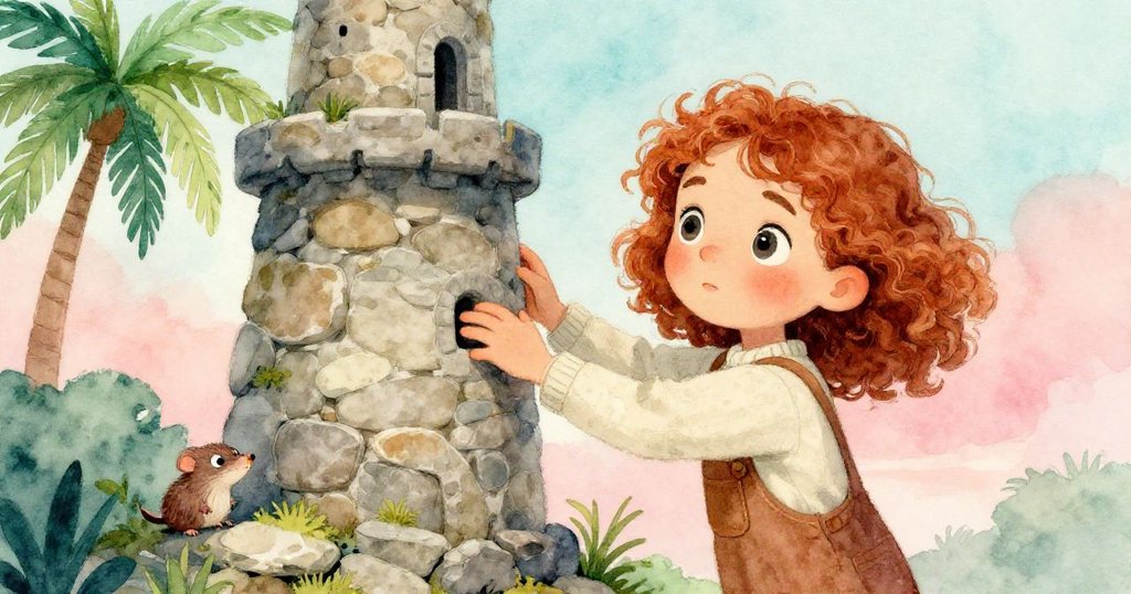 Hazel在石堆間調整塔結構,細小鼴鼠悄現增添驚喜,環境呈現自然趣味與細緻質感