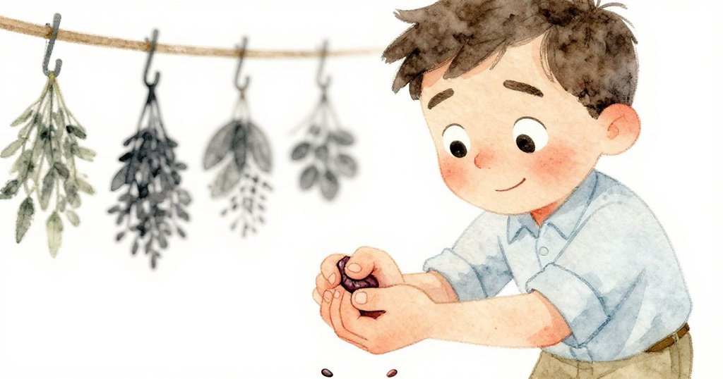 布拉姆在棚內近距離神情凝重，用拇指輕輕壓碎羅勒種子，油香四溢，眼神中透露出決心與猶豫的掙扎。