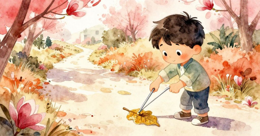 Blake 快速旋轉鋁製工具濕壓木蘭葉入蜜蠟中，動作充滿活力，背景明亮戶外，展現創意融合。