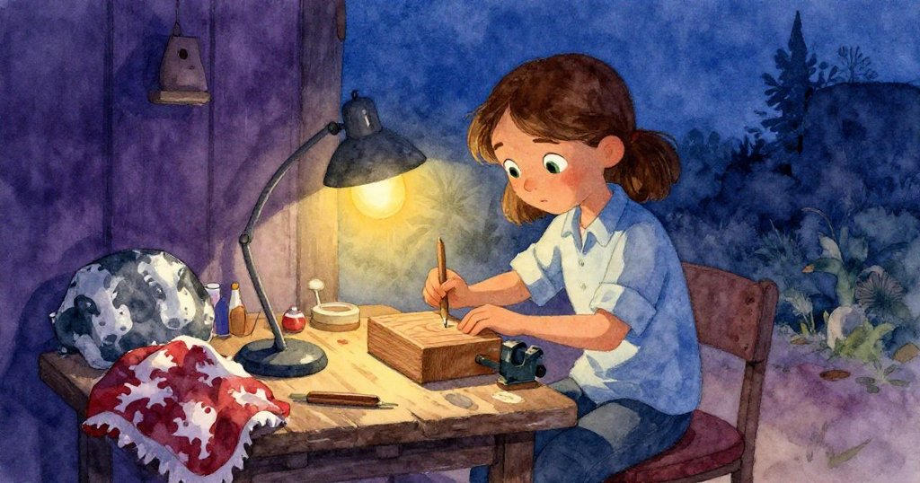 傍晚,燈光低沉的工作坊中,Vera滿意地環視完成的作品,穩固的夾具與窗外柔和的毛毯,共譜一段從挑戰到平和的故事。