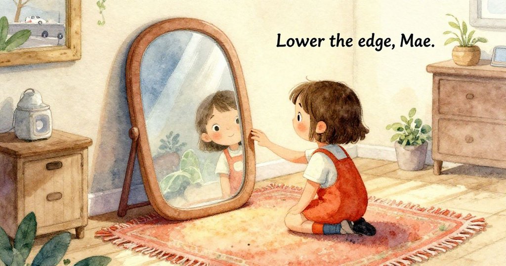 鏡子穩立於橡皮之上,堆疊筆記本上星點光斑跳動,展現出夢幻且迷離的反射效果。