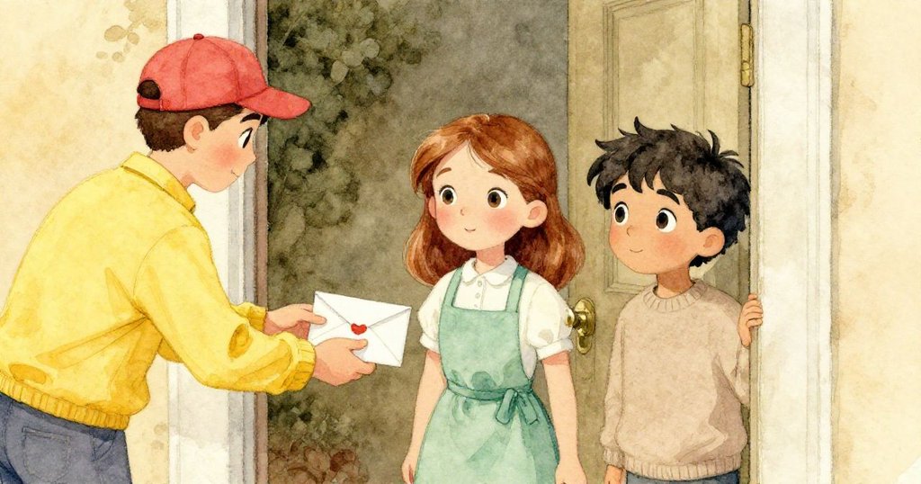 在門口過渡空間中，Ruby與Seth讓開迎接穿著亮色袖子的快遞員，信封在手，氣氛轉換緊湊有序