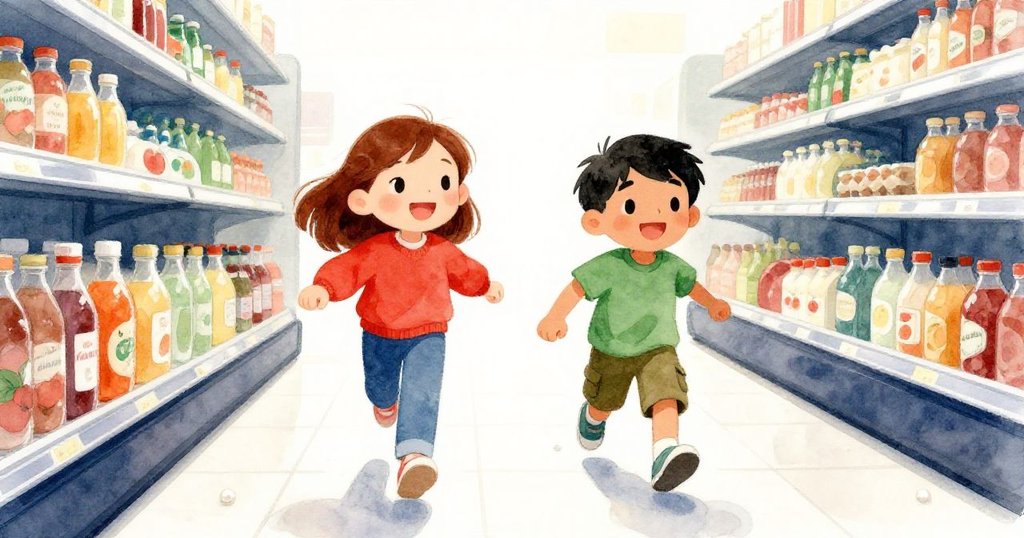 Iris與Cruz面帶欣慰微笑,站在明亮過道上,地板上蘋果汁痕跡引領未來冒險,情緒輕鬆期待新旅程。