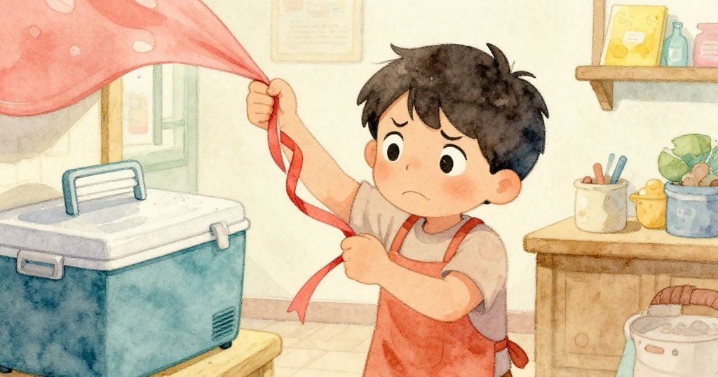 隨著冷藏機停轉,Seth努力解開纏結的線結,神情顯露出焦慮與堅持,店內靜謐氛圍中充滿內心掙扎。