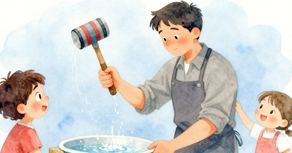 Dean持木槌輕敲水槽，水花噴射清晰展現發現瞬間，神情專注穩重，情節轉折感強烈。