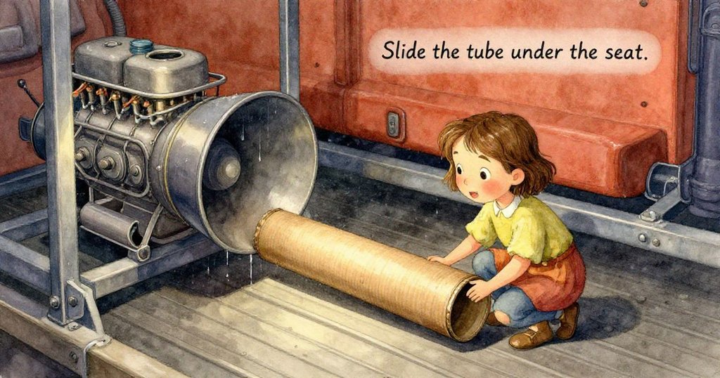 特寫畫面中，Tess的手輕握著沾滿創作痕跡的紙板管，溫馨細膩，展示故事發展初期的努力。