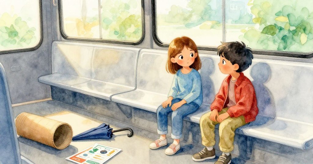 巴士內部逐漸平靜，Tess與Dorian互望著堆放安定的紙板管、傘和傳單，銀色面板映出晨光，象徵著風暴後的平靜。