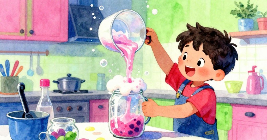 Ned迅速調整姿勢,用漏斗將滾燙濃稠混合物倒入罐中,泡沫與氣泡隨動作舞動,活力十足的廚房現場。