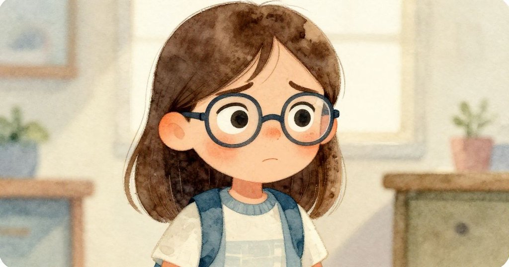 喬伊面部特寫,眼神堅毅、汗珠閃爍,淡藍和乳白色調襯托出她在室內努力推動扶手椅的情緒。