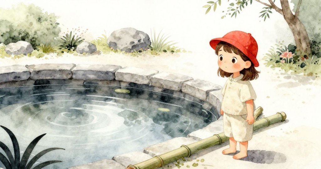 格里爾在寧靜池畔石欄邊輕放竹竿，水面逐漸恢復清澈，鯉魚悠游其間，氛圍平和而充滿反思。