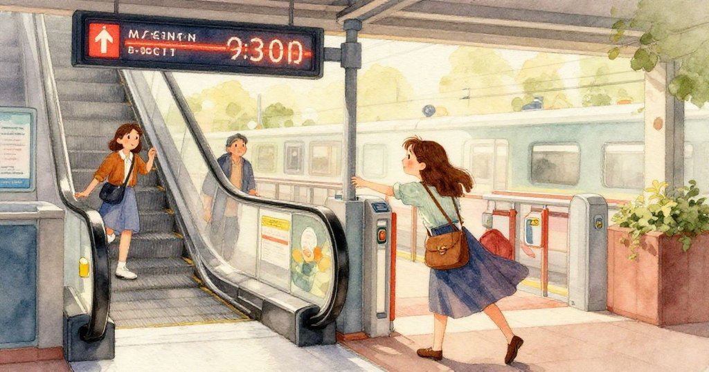 Maeve 小心地將硬幣投入售票機，旅卡上閃爍著紅色方塊，機器精細計算著每一枚金屬硬幣。