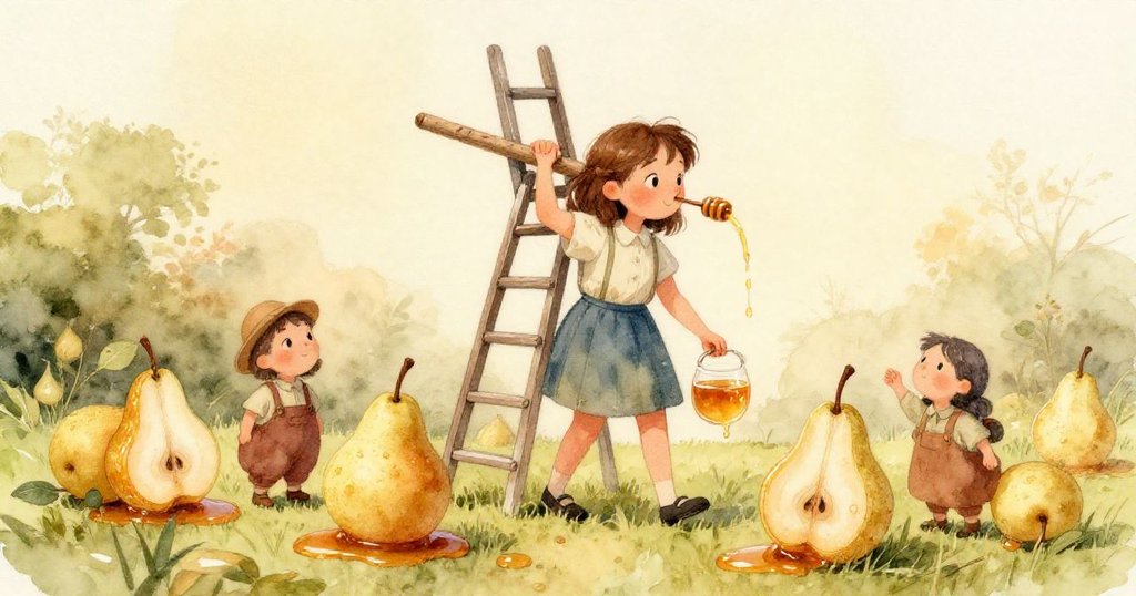 Willa的手緊握著修補好的木梯,新釘在陽光下閃爍,細膩展現努力與堅毅,色調溫暖而細膩