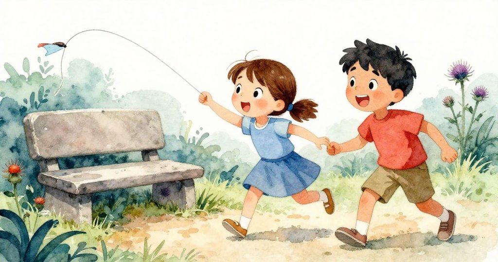 捲線器突然脫手彈起撞上石凳，線卷與刺叢交纏，娜迪婭與諾蘭緊張應對動作瞬間。