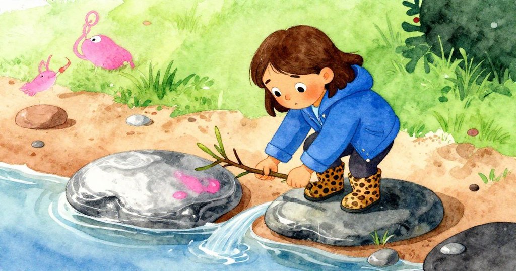 Cleo在溫暖黏土與涼爽水流之間操作石板，靈活插入樹枝，展現現實與幻想交織的瞬間。