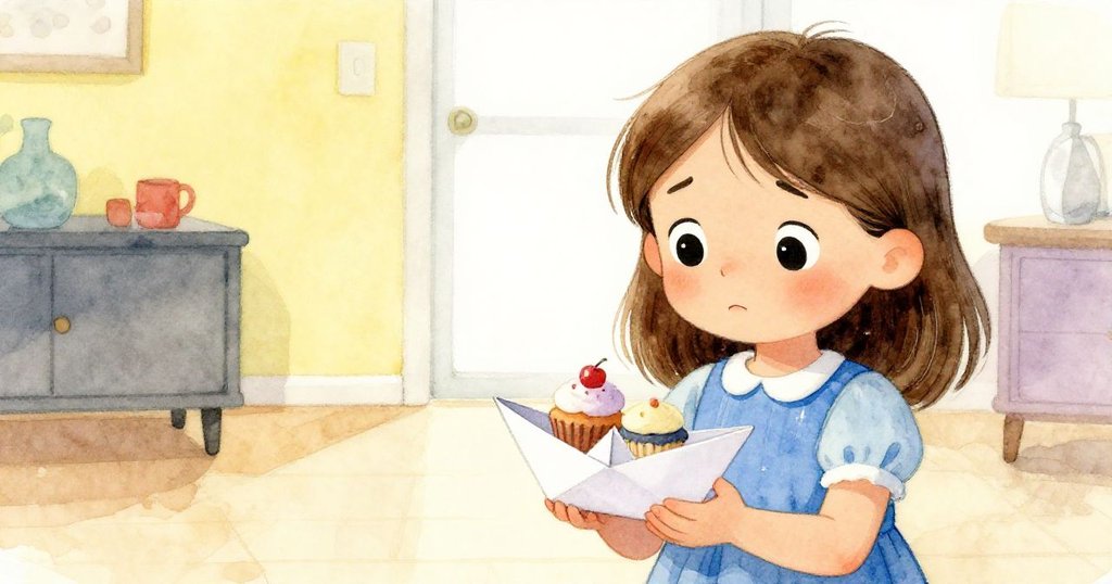 Faye手中的紙舟裝著杯子蛋糕，她微微失落的眼神透出內心掙扎，室內光影柔和烘托情感轉變。