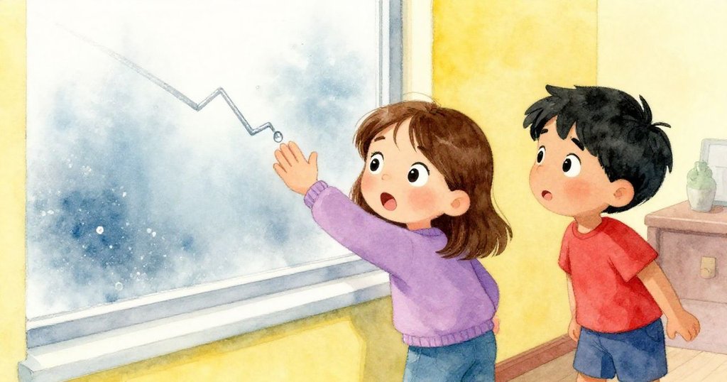 Cruz手滑意外拉出窗邊之鋸齒水跡,Bea輕笑注視,畫面展現驚訝與趣味並存的瞬間。