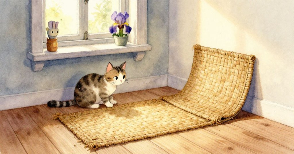 透過窗戶望向外面,高大柏樹在柔和陽光下散發琥珀光芒,室內外光影交錯營造出溫暖寧靜氛圍。