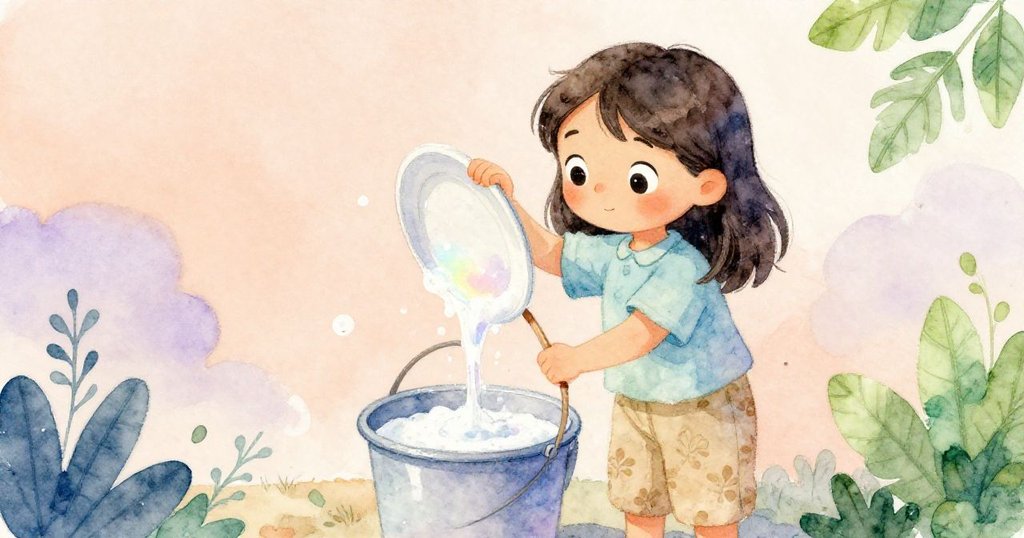 弗莉達專注地用手握住沾滿泡沫的餐盤圈，細膩呈現出轉折發展中的精巧工藝與期待。