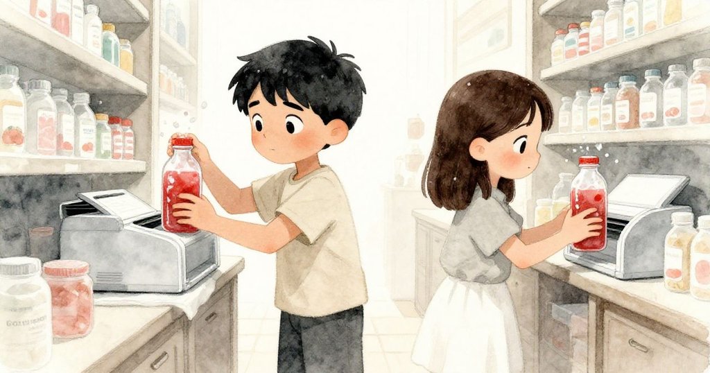 低角度下,Thea扶持出汗的果汁瓶,Griffon調整瓶子位置,兩人神情堅定,共同面對困難。