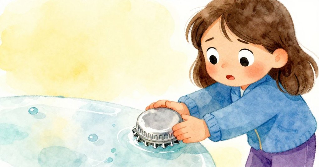 Tatum專注推動銀瓶蓋，臉上展現好奇與堅定，冰面上散發著微光和霜氣。