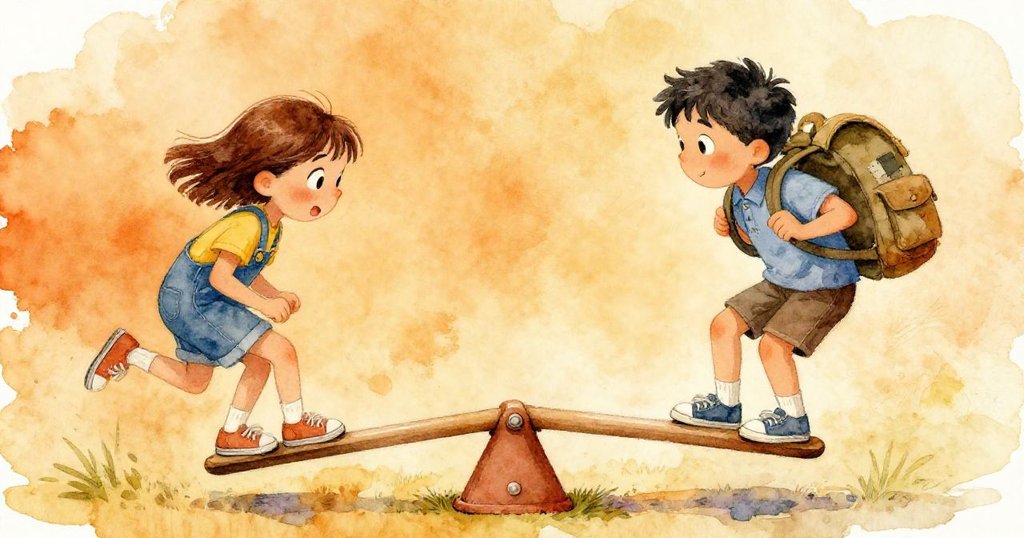 小伊安與小克蕾在搖板上激烈調整姿勢，小克蕾用背包幫忙穩住搖板，兩人表情專注充滿挑戰感