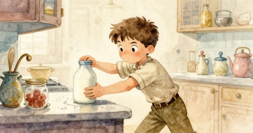 塞斯緊急調整步驟，迅速滑動牛奶瓶移開障礙，動作矯捷充滿急迫與專注，現場氣氛緊張生動。