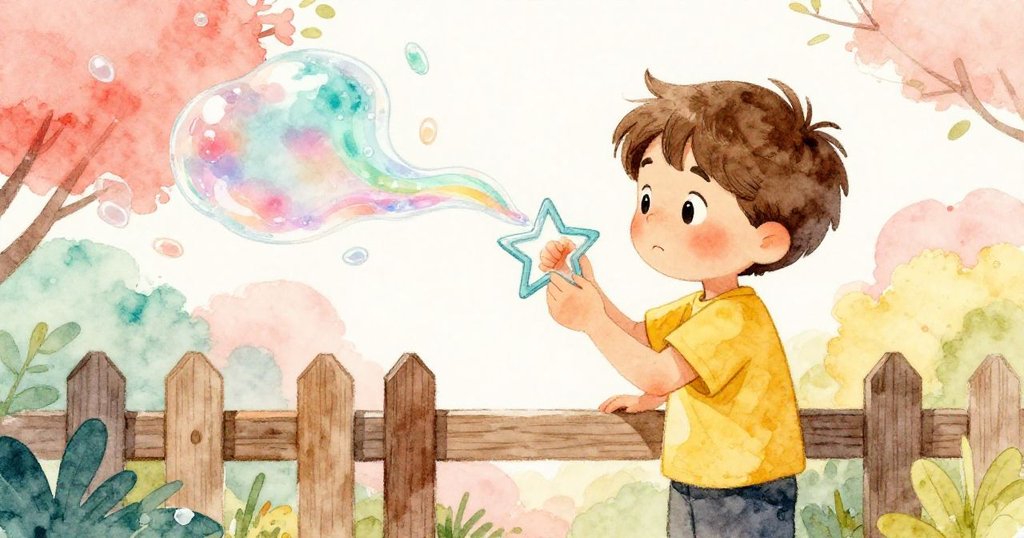 布雷克用小星形框架進行精細實驗，輕放皂膜於籬笆旁，彩光流轉如新芽初綻，神情平靜，結局意味深長。