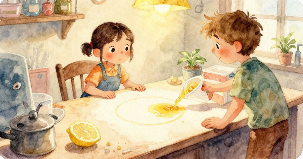 Erik仔細觀察一把木湯匙覆蓋著糖漬痕跡，糖漿細線在柔和光影中閃耀，象徵著口味平衡的追求。