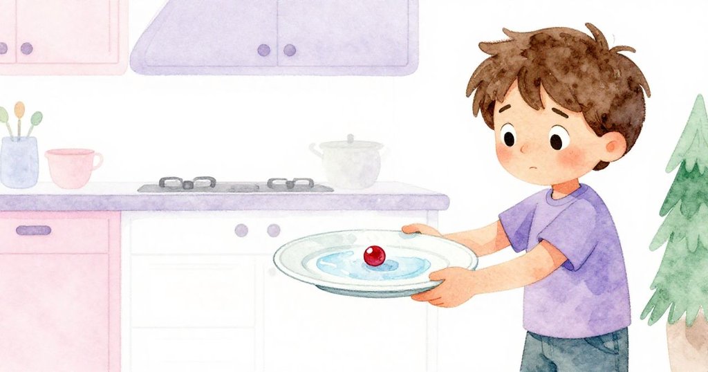 Atlas專注拿起冷盤測試濃漿，藍白背景留空，冷靜期待中的小小實驗正在進行