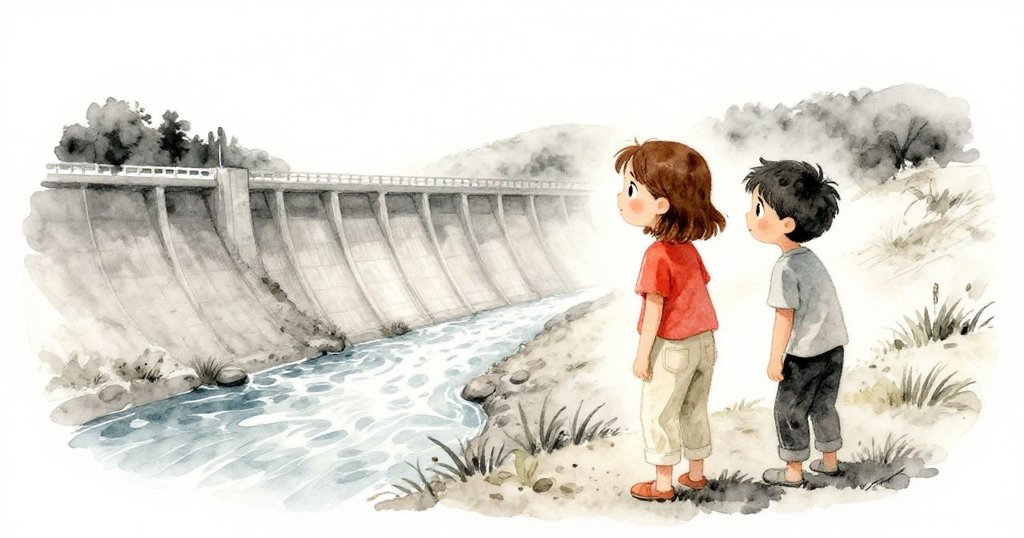 Ivy與Reese在傍晚完成的堤防旁凝望，溪水靜靜分流，兩人神情平靜滿足，畫面呼應一天的努力與最終勝利。